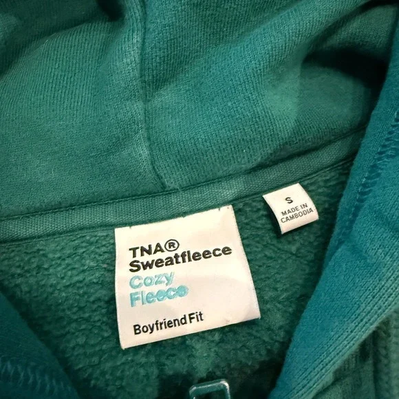 TNA Aritzia Womens Perfect Full Zip Crop Hoodie Teal Green Cozy Sweatfleece S - Picture 2 of 6